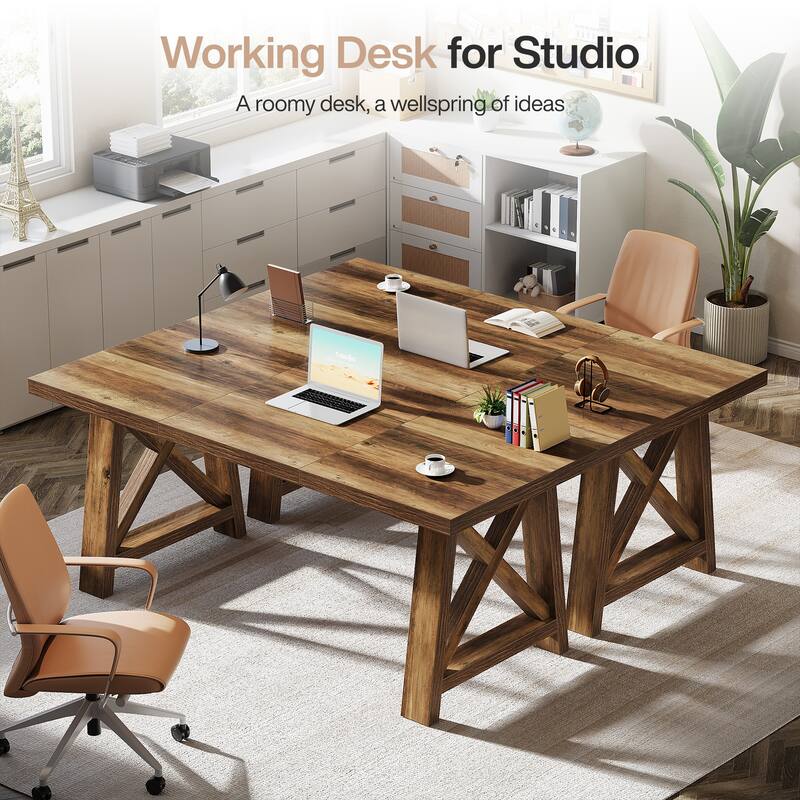 63 Inch Large Home Office Desk Computer Desk with X-Shaped Legs