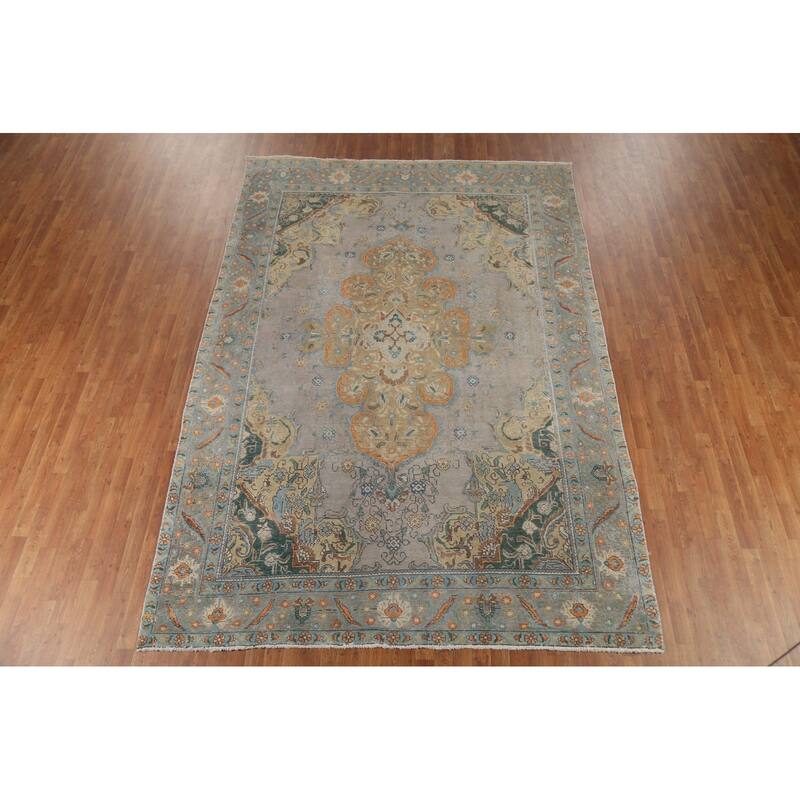 Geometric Tabriz Persian Vintage Area Rug Hand-Knotted Wool Carpet - 7'11"x 11'3"