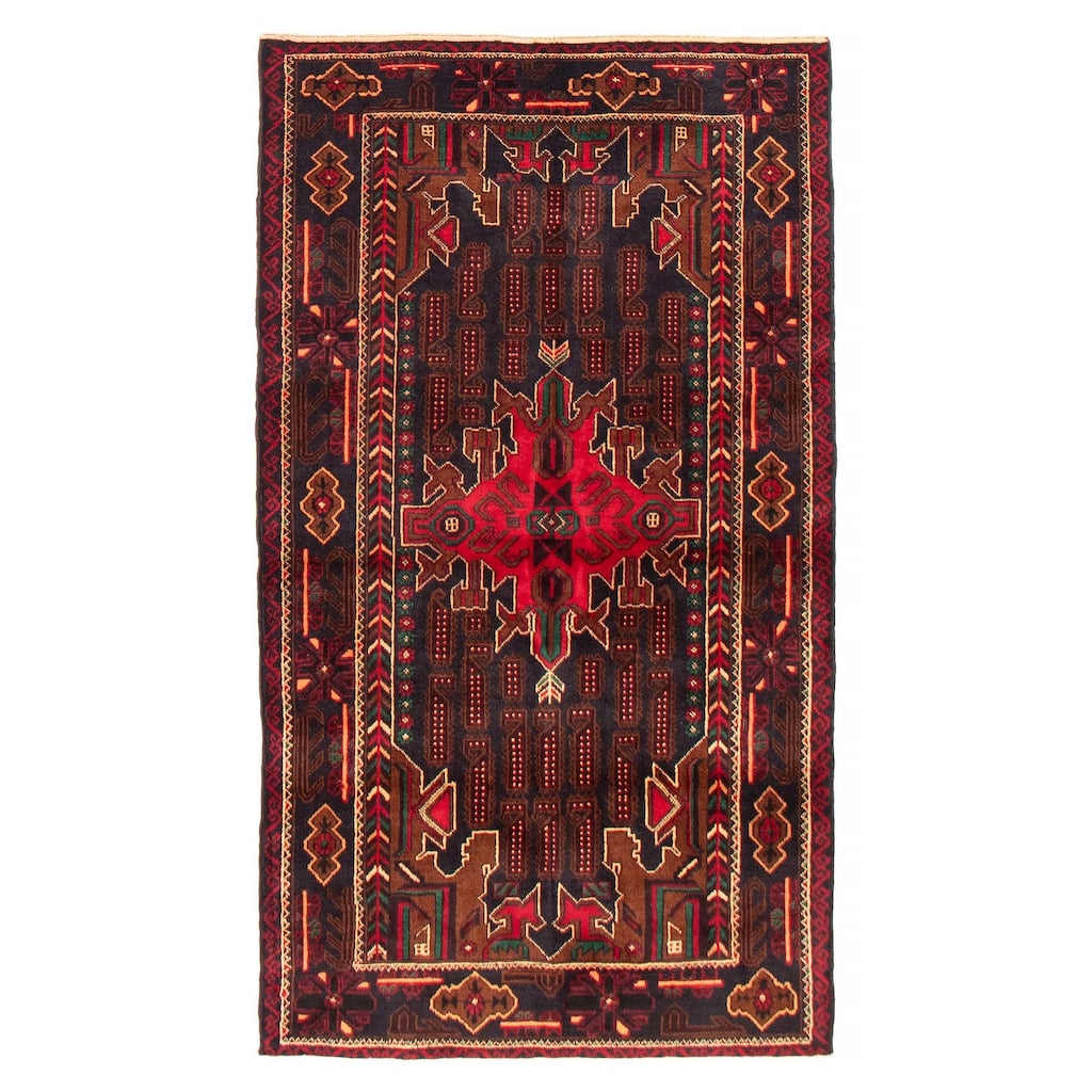 Teimani Black, Red Rug 3'8" x 6'8" - 3'8 x 6'8