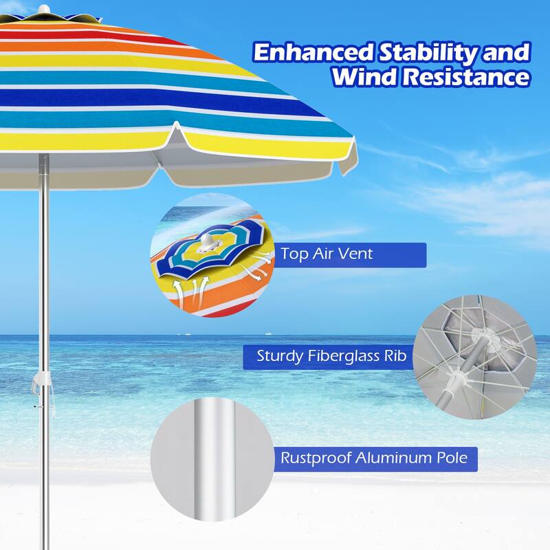 6.5 Feet Multi-Color Portable Beach Umbrella with Adjustable Tilt Air Vent Sun Protection and Carry Bag