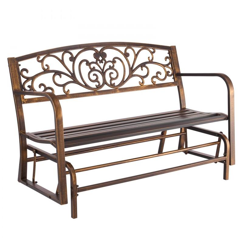 Outdoor Patio Glider Bench 50” with Metal Frame and Cast-Iron Backrest for Garden Seating - 50” x 27.2” x 33.7”