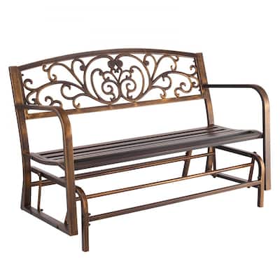 Outdoor Patio Glider Bench 50” with Metal Frame and Cast-Iron Backrest for Garden Seating - 50” x 27.2” x 33.7”