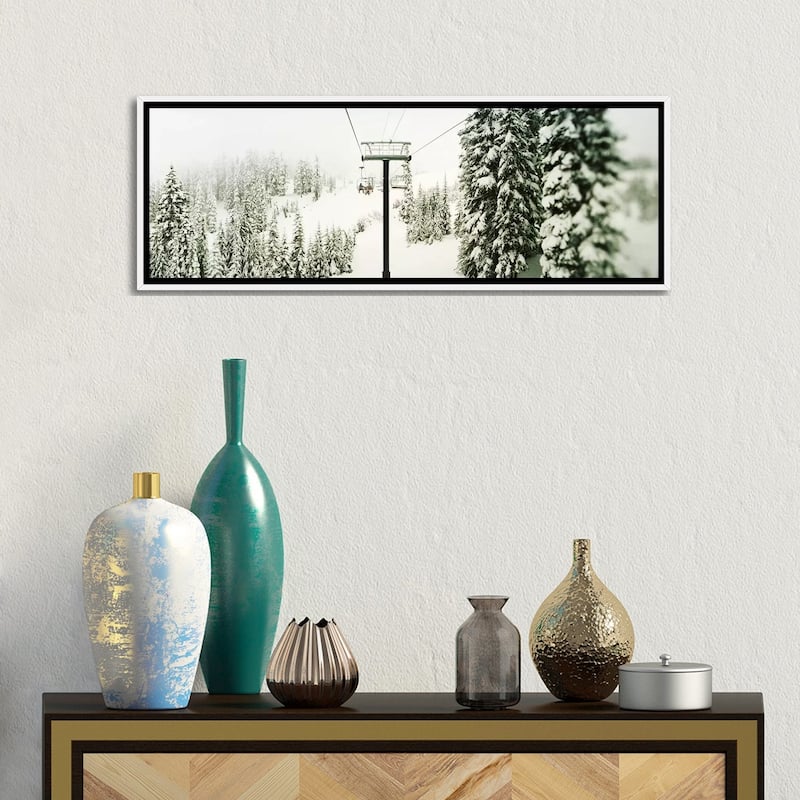 iCanvas "Chair lift and snowy evergreen trees at Stevens PassWashington State, USA" by Panoramic Images Framed Canvas Print