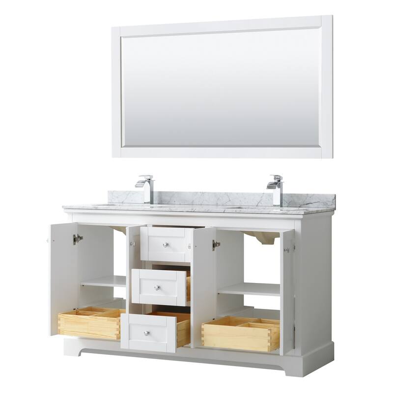 Avery 60-inch Double Vanity, Marble Top, Square Sinks, 58-inch Mirror