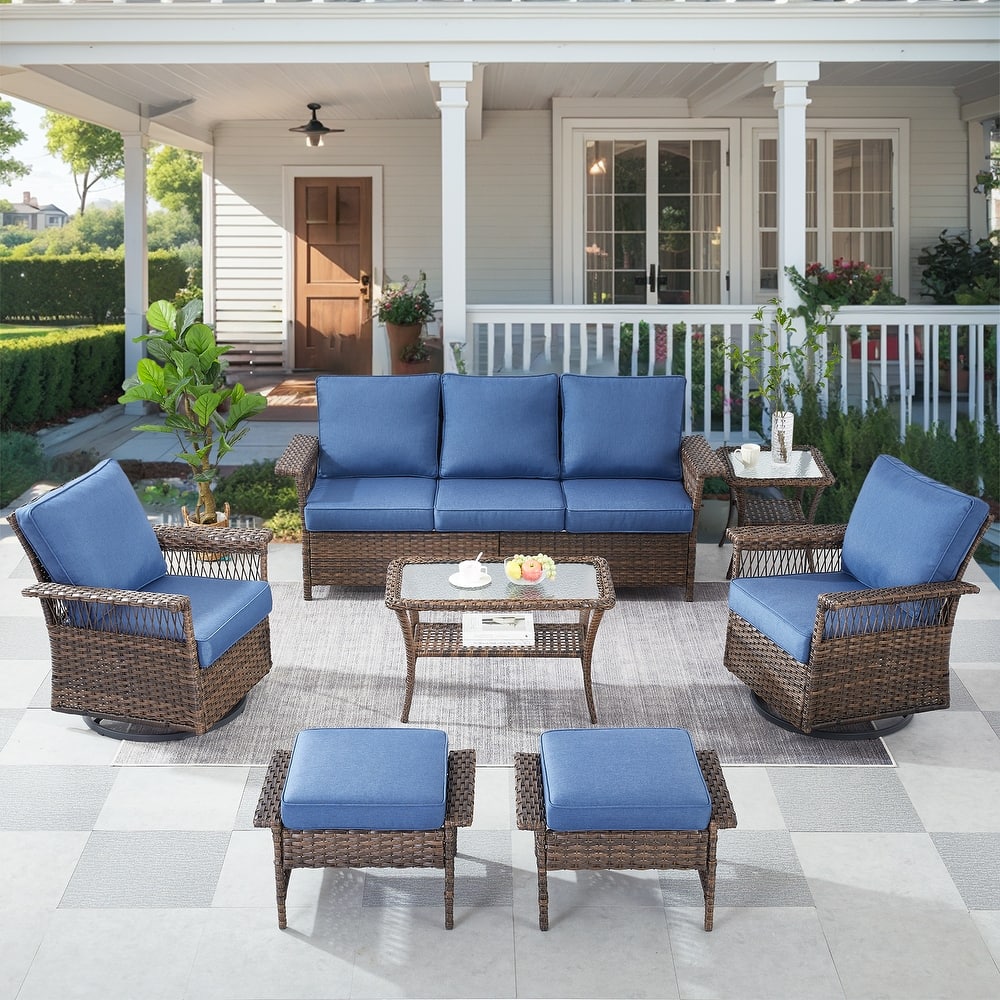 Outdoor Patio Sofa, Glider Chair and Table Ottoman