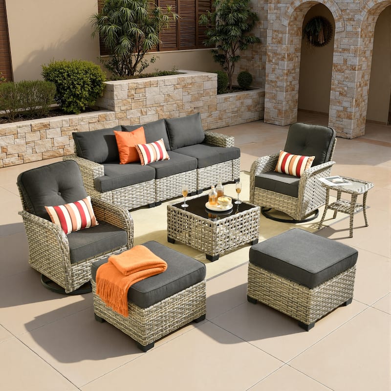 HOOOWOOO 9-piece Patio Swivel Chair Conversation Set - Black