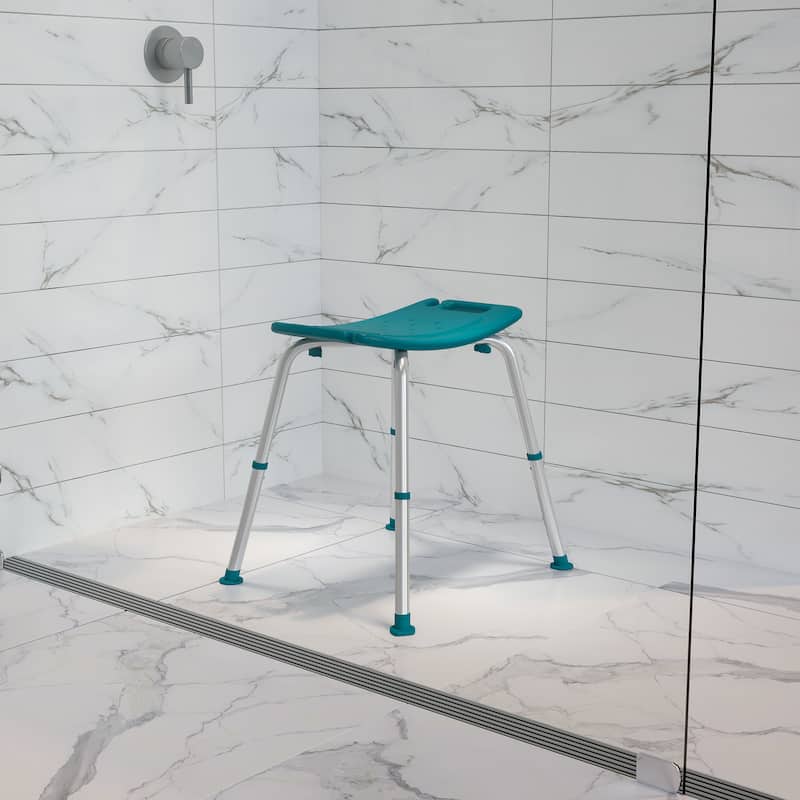 Tool-Free 300 Lb. Capacity, Adjustable Bath & Shower Chair w/Non-slip Feet - 17"D x 19"W x 14.5" - 21.5"H - Teal