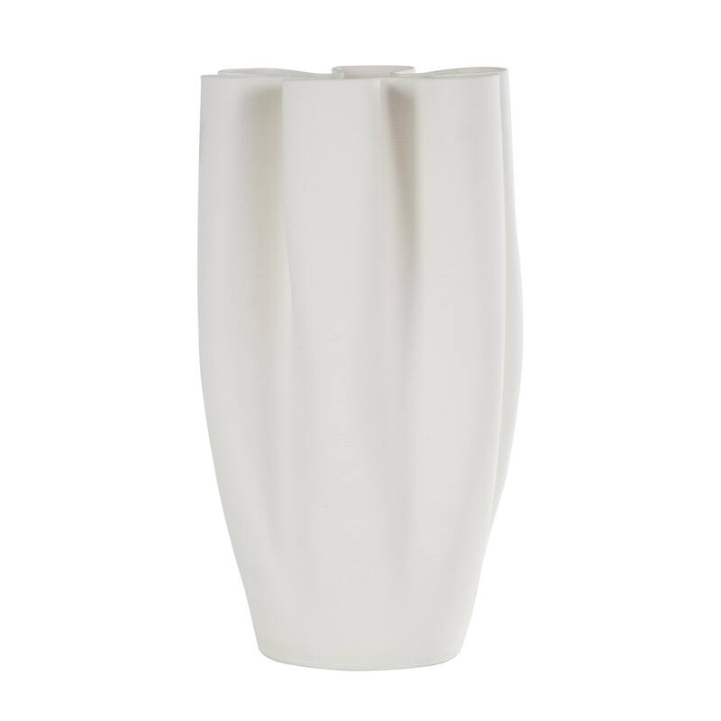 Ceramic Abstract Ribbed Dimensional Folded Decorative Vase with Floral Shaped Rim - White - Roche River Decor