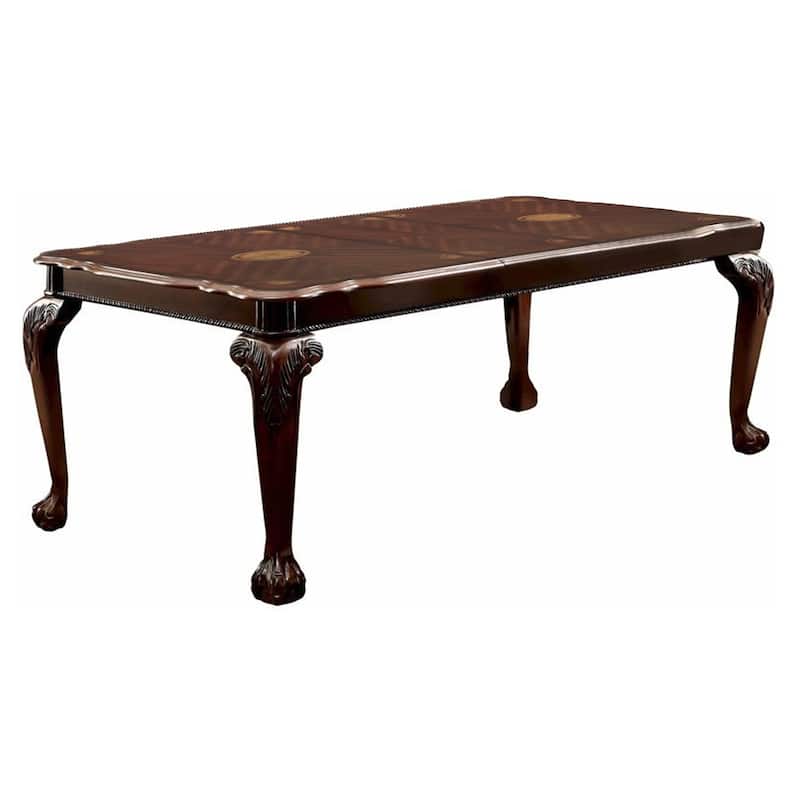 Rectangular Wooden Dining Table with Textured Top and Extendable Leaf, Cherry Brown