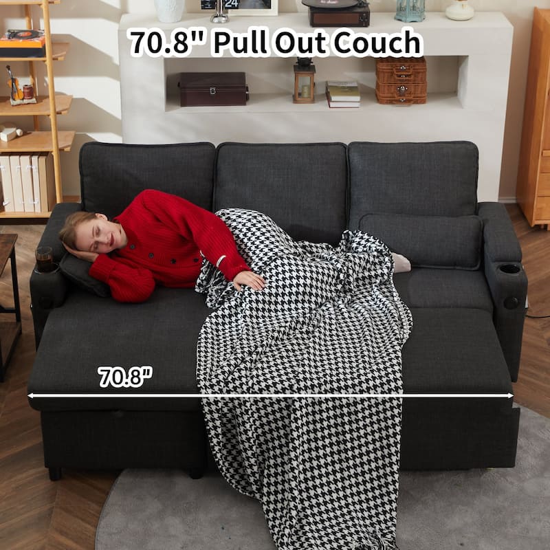 80" L-Shaped Sofa Couch Bed, Sofa Sleeper with Pull Out Bed, Reversible Sleeper Sofa Bed