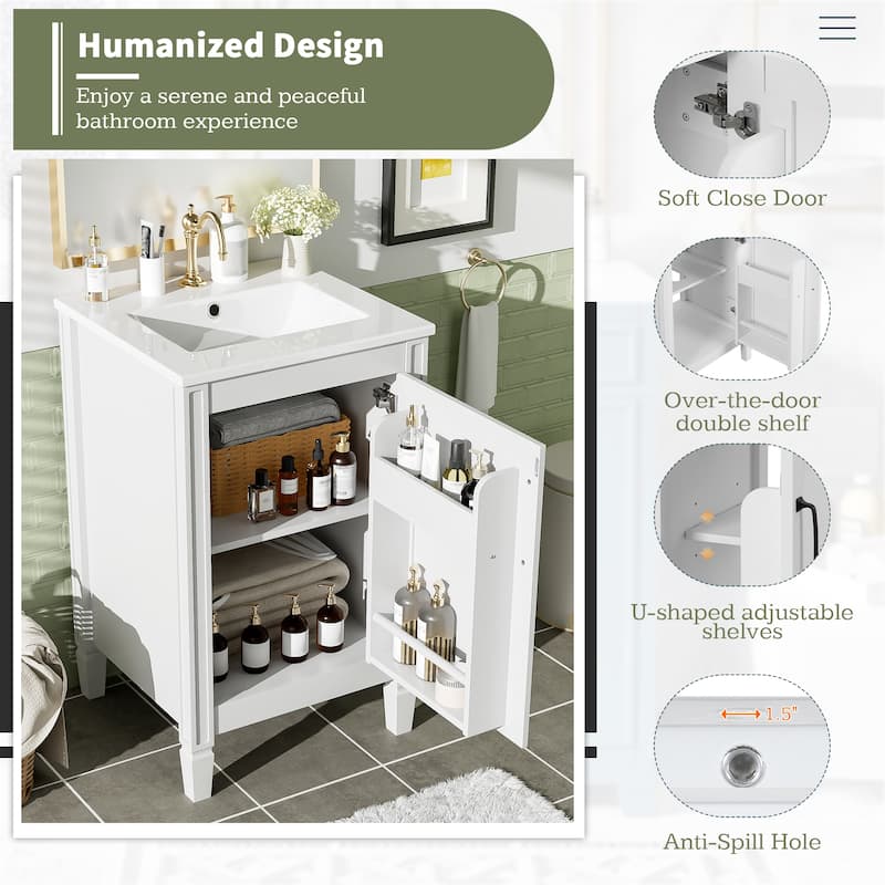 GDFStudio - Noa Wood & Ceramic 20" Bathroom Vanity with Sink, Soft-Close Door, Shelf & Storage Rack