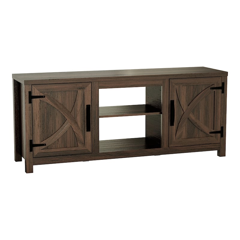58" Farmhouse Barn Door Entryway Storage Console Table TV Stand - 58 inches in width