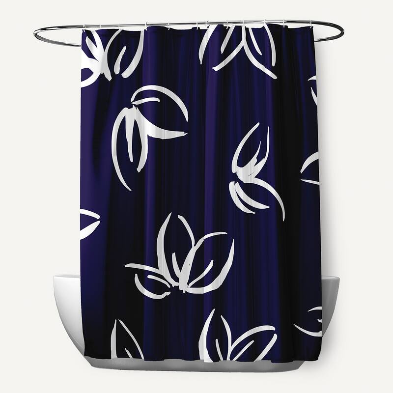 Eva Floral Print Shower Curtain - Navy