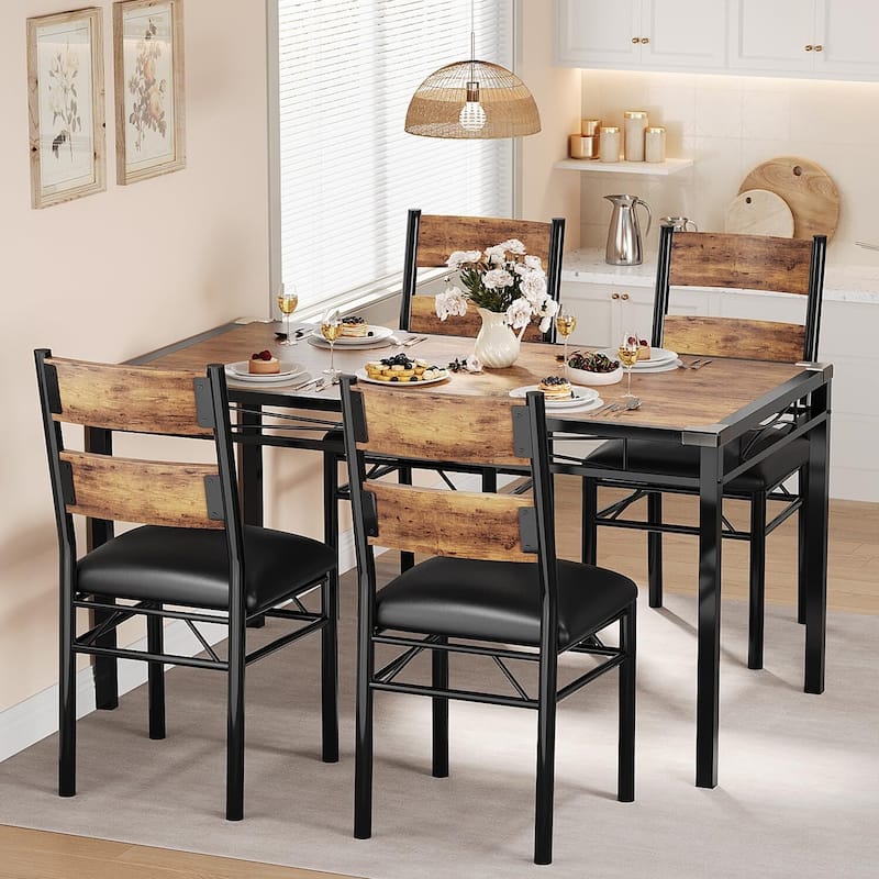 5-Piece Modern Space-Saving Dining Table Set for Small Space, Dining Room, Apartment - Brown