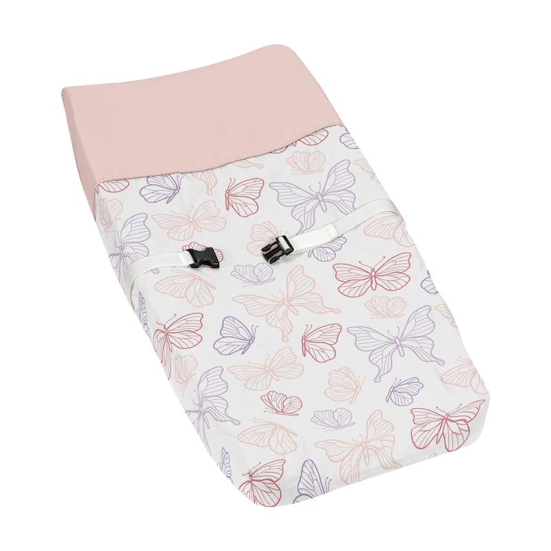 Sweet Jojo Designs Shabby Chic Butterfly Girl Changing Pad Cover Blush Pink Purple White Colorful Pastel Watercolor Pattern