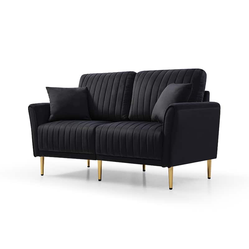Modern Velvet 2-Seater Sofa, Upholstered Sofa with Metal Legs, 2-Seater Sofa Furniture for Small Spaces, Living Room, Bedroom, O