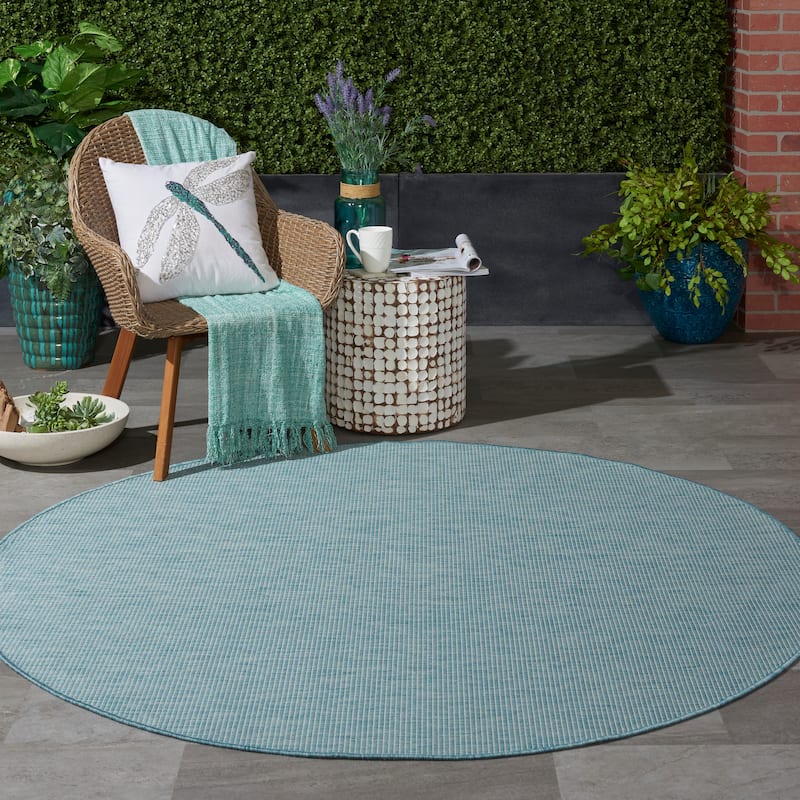 Nourison Positano Casual Modern Indoor/Outdoor Rug - 8' x Round - Aqua
