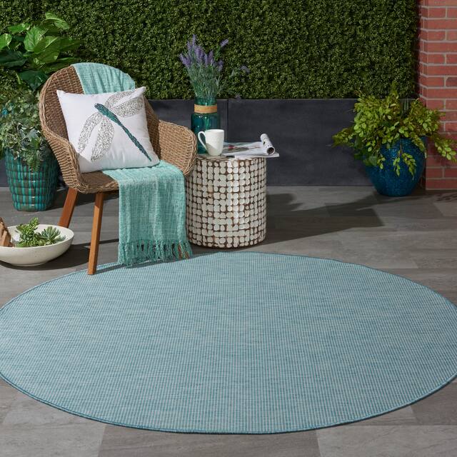 Nourison Positano Ombre Casual Modern Indoor/Outdoor Rug - 8' x Round - Aqua
