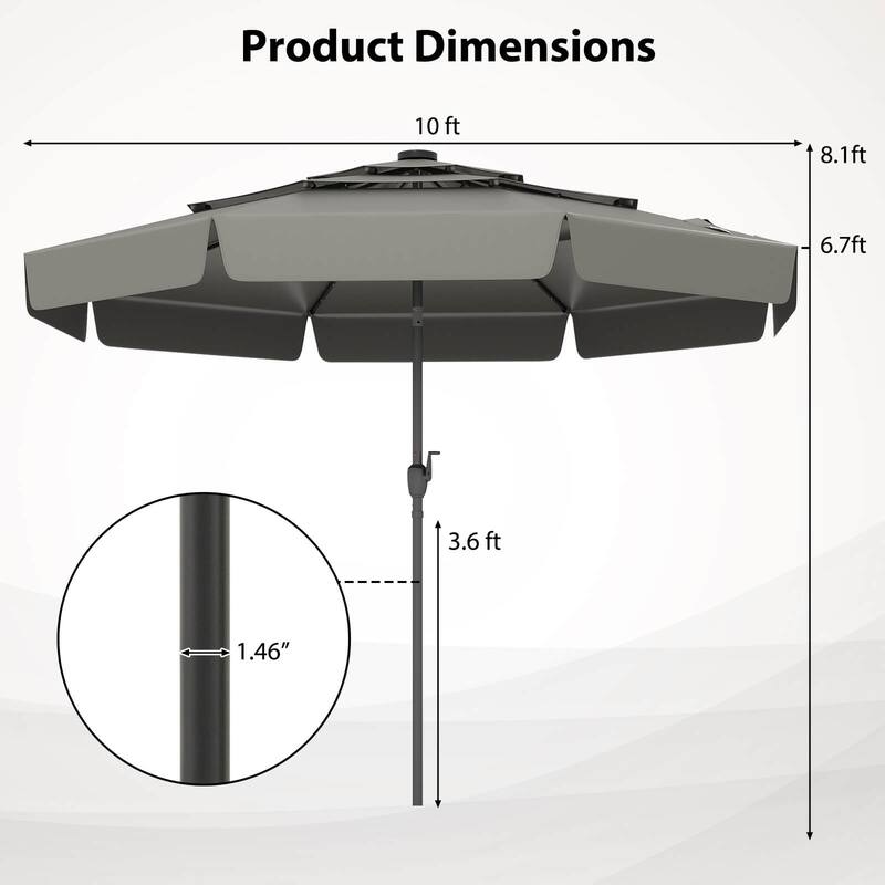 Costway 10 FT Solar Patio Umbrella with 32 LED Lights 3-Tier Vented