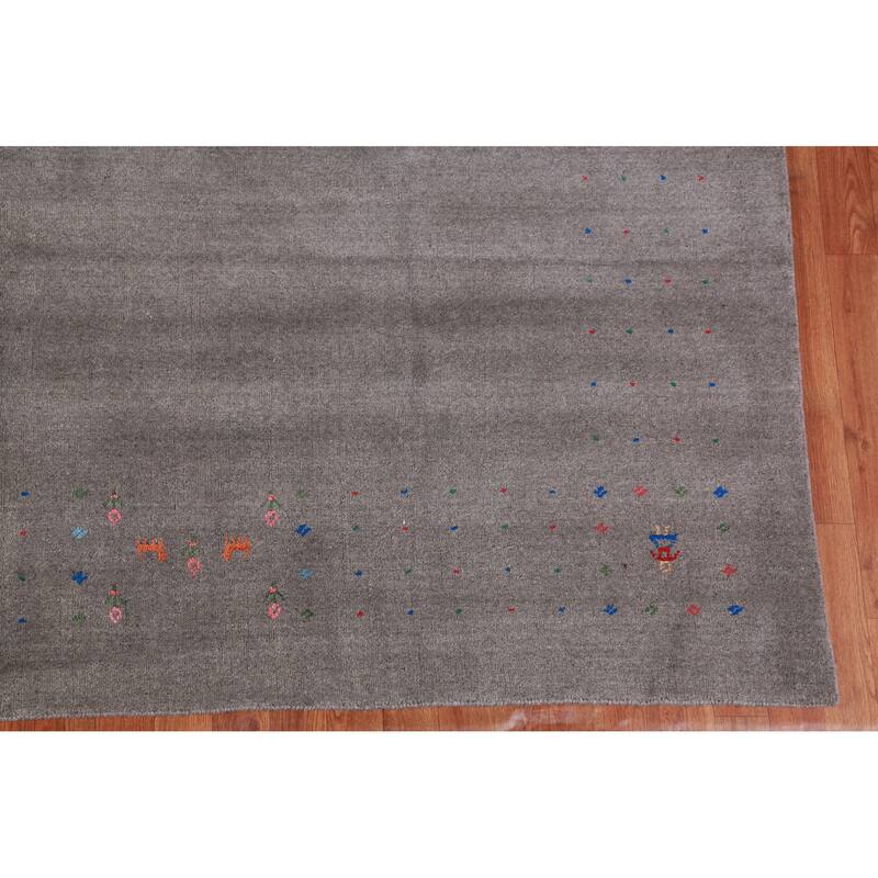 Tribal Gabbeh Indian Area Rug Hand-Knotted Contemporary Wool Carpet - 8'11" x 12'1"