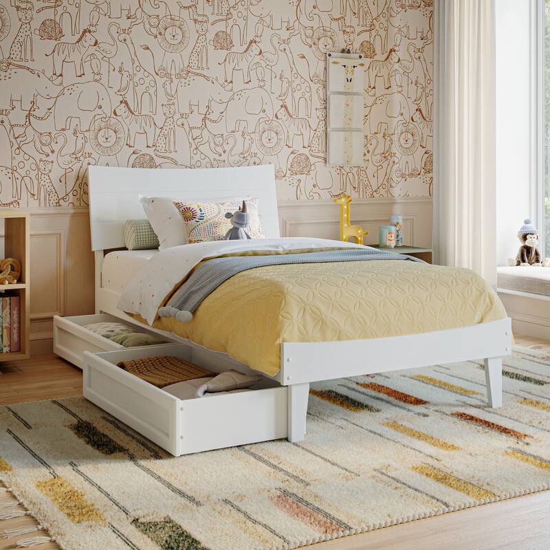 Phoenix Wood Platform Bed with Storage Drawers - White - Twin