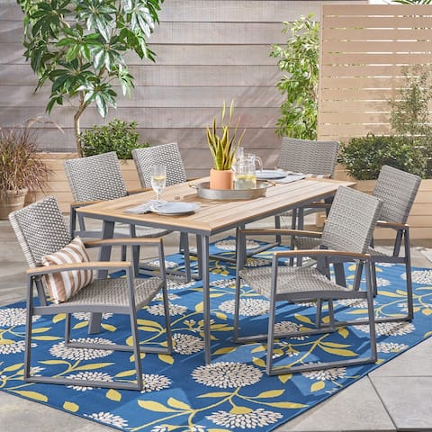 Leeds Outdoor 7 Piece Aluminum Dining Set with Wicker/ Mesh Chairs by Christopher Knight Home