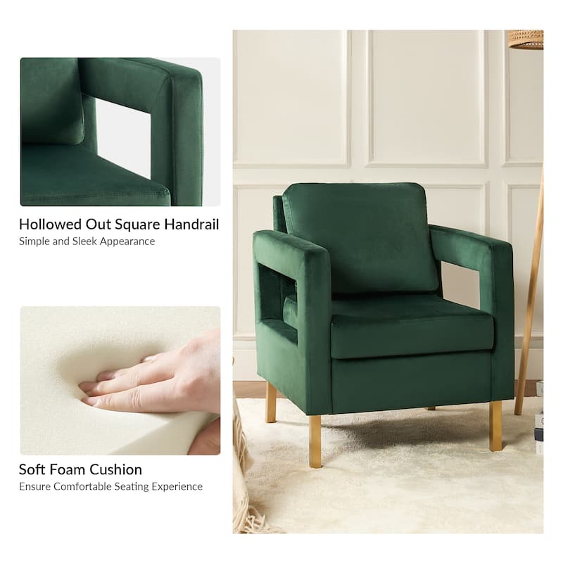 Valentina Comfy Accent Armchair with Golden Metal Legs and Removable Cushions by HULALA HOME