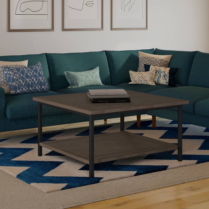 WYNDENHALL Rhonda Solid Mango Wood & Metal Industrial Coffee Table - 34 W x 34 D x 18 H