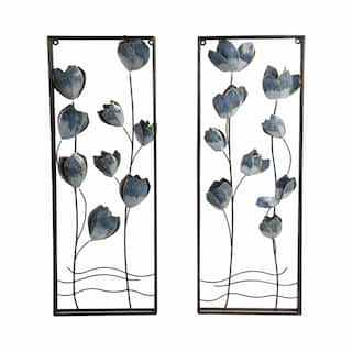 Sagebrook Home Blooming Flowers Metal Wall Panels, Iron Blue, 32 Inch, Perfect Home Decor (Set of 2)