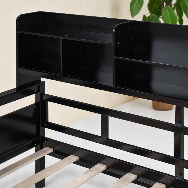 Wooden Twin/Full Daybed with 2 Storage Drawers and Bedside Shelves, No Box Spring Needed, Modern Design