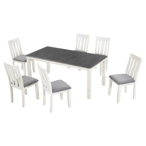 7-piece Dining Table Set with Extendable Table & 6 Upholstered Chairs