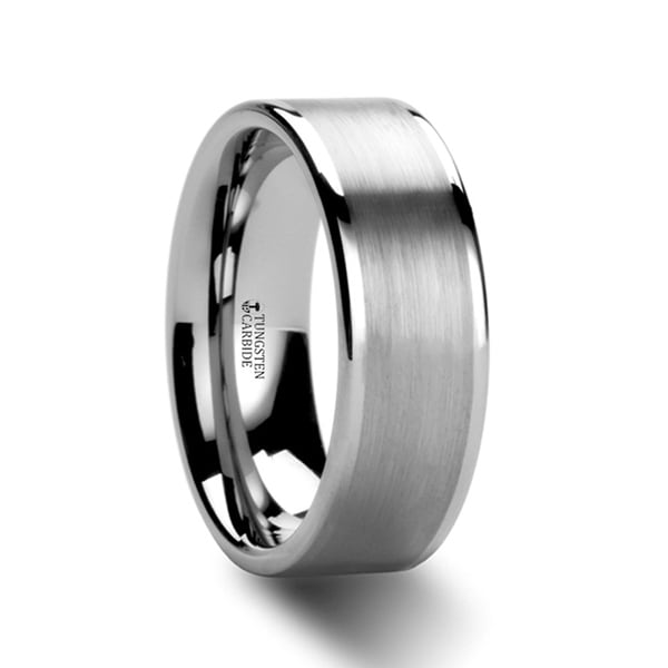 Aires Flat Brush Finish Center Tungsten Carbide Ring