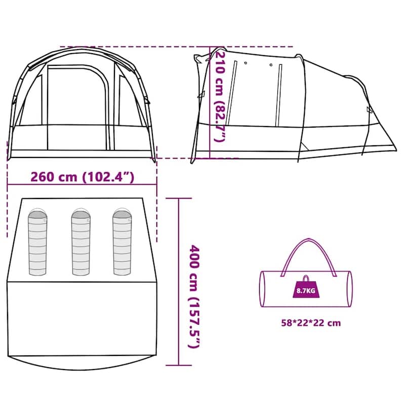 vidaXL Camping Tent Tunnel 3-Person Waterproof