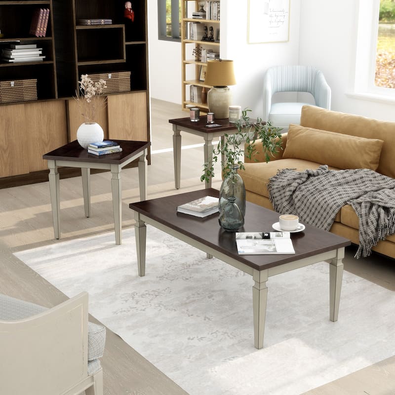 Nomara French Country 48-inch Solid Wood 3-Piece Coffee Table Set by Furniture of America - Antique White