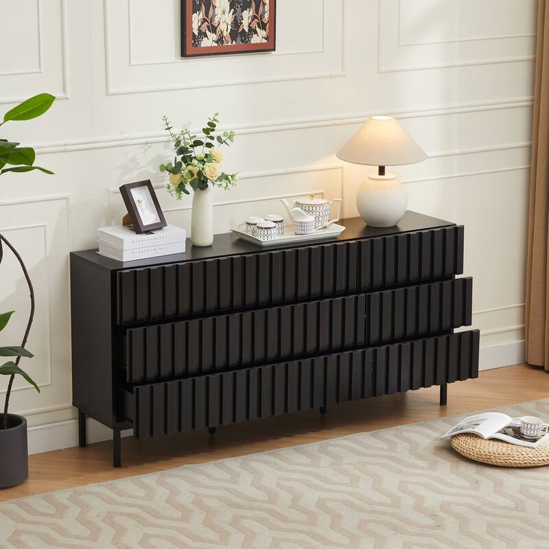 Fluted 9 Drawer Dresser 59" Wide Boho Chest of Drawers