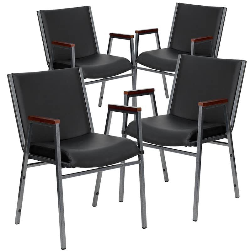 Heavy Duty Stackable Arm Chair (Set of 4) - 21"D x 21"W x 31"H - Black Vinyl