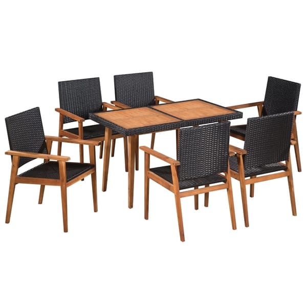Vidaxl Solid Wood Outdoor Dining Set 7 Pieces Poly Rattan Garden Furniture Overstock 27733543