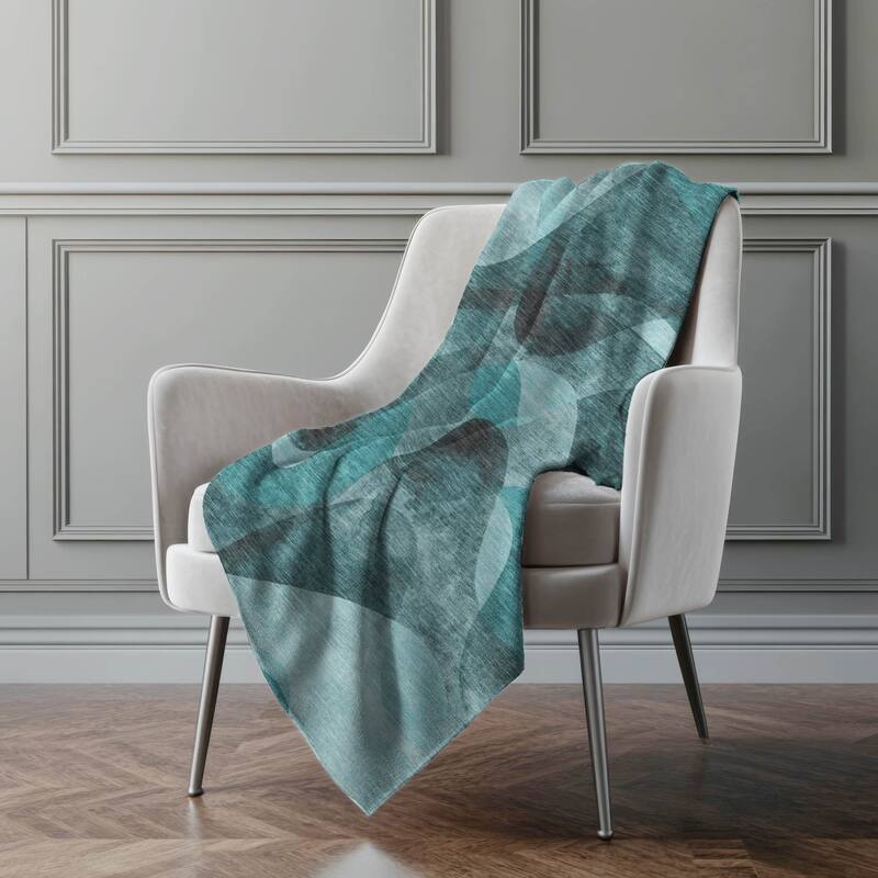 Premium Machine Washable Abstract Contemporary Sherpa Throw Blanket - Teal - 4'2" x 5'10"