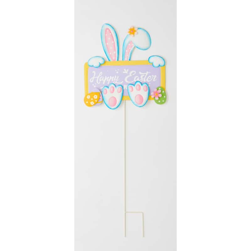 35" Metal Happy Easter Bunny Sign Garden Stake And Sign