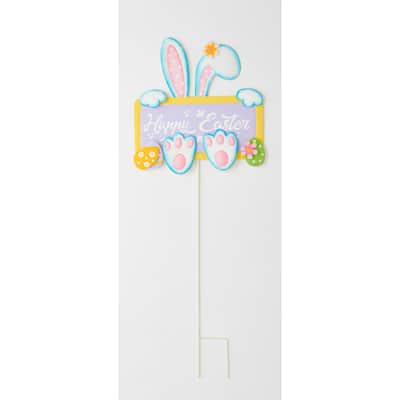 35" Metal Happy Easter Bunny Sign Garden Stake And Sign
