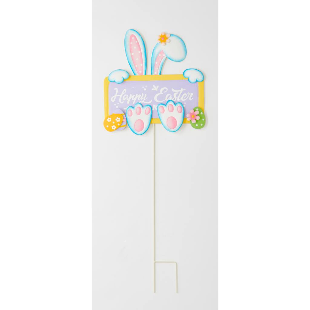 35" Metal Happy Easter Bunny Sign Garden Stake And Sign
