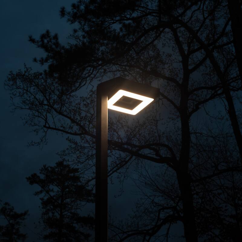 Contemporary Square Black Aluminum Solar Lamp Post Light with 3-Colors