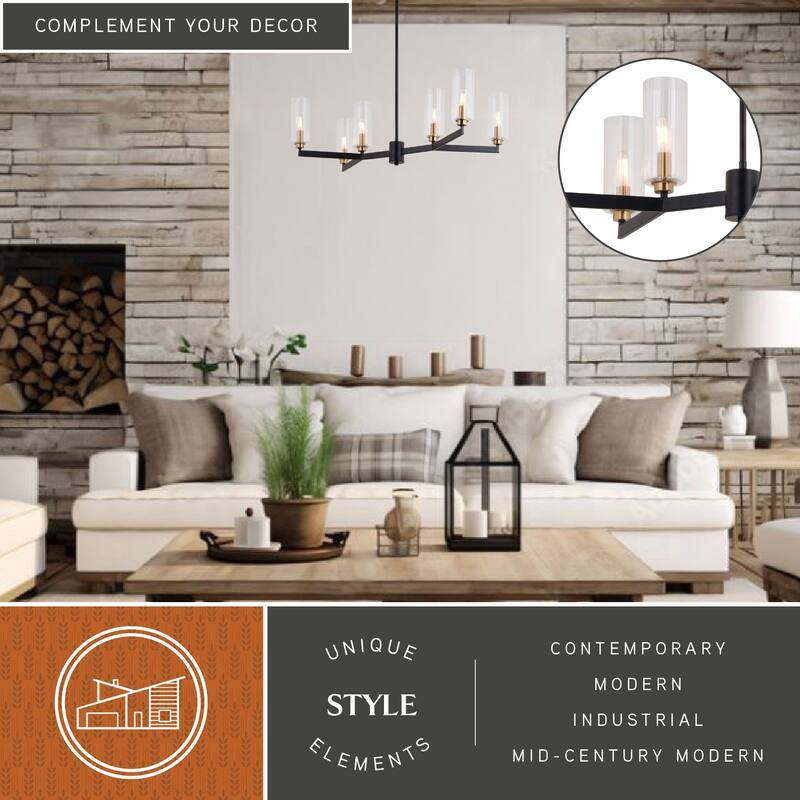 Claremont 6 Light Matte Black Contemporary Chandelier Clear Glass - 31.25-in W x 10.75-in H x 31.25-in D