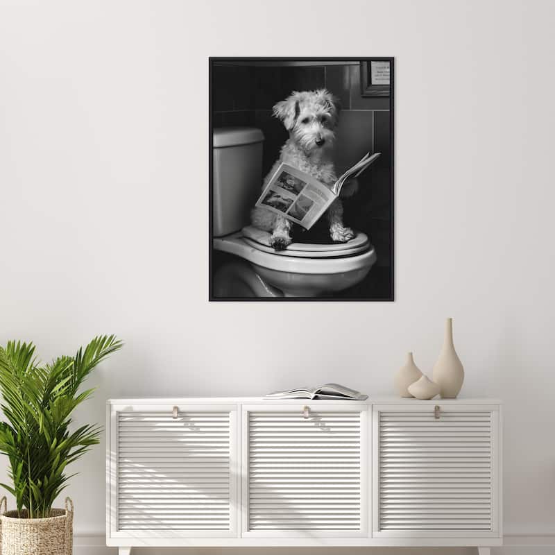 Good Boy Dog Toilet Art by Niky Rahner Framed Canvas Wall Art