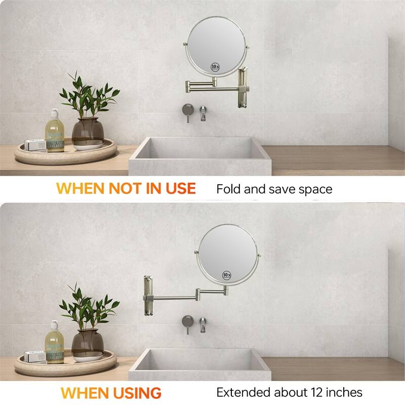 Height Adjustable 8 Inch 1x/10x Magnifying Double Sided Vanity Mirror