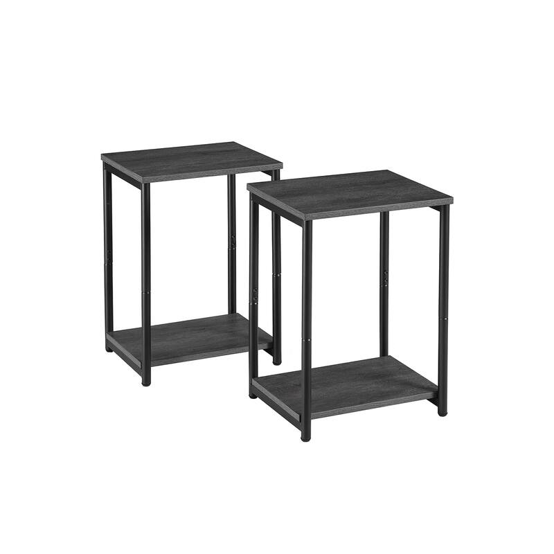 Set of 2 Open Back Side Tables with 2 Particleboard Panels and Black Side Steel Frame - 11.8”L x 15.2”W x 19.7”H - Misty Gray + Classic Black-Set of 2