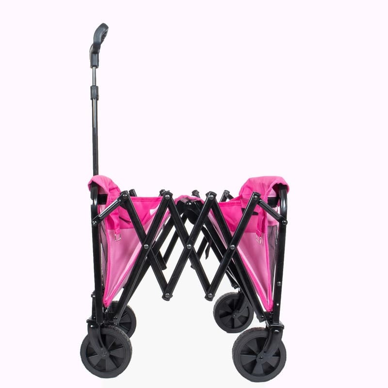 Collapsible Utility Wagon with Wheels, Lightweight Folding Cart with Cup Holders