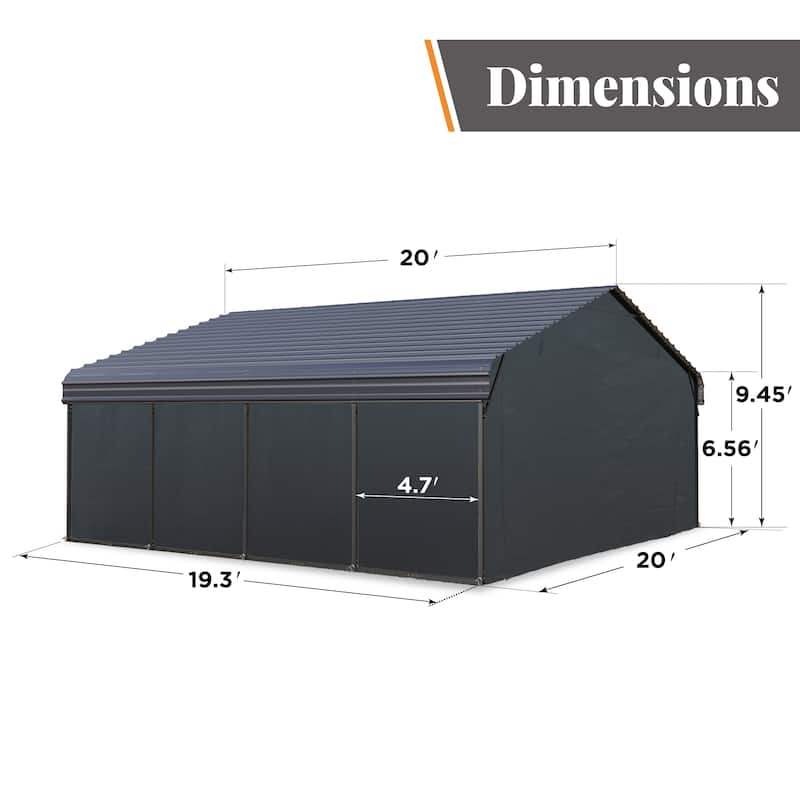 MAISON ARTS Heavy Duty Metal Carport with Galvanized Steel Roof for Cars, Boats, and Tractors