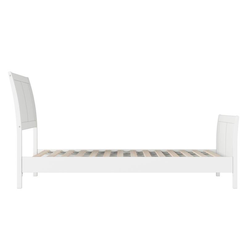 Twin XL Platform Bed Wood Sleigh Low Profile Bed Frame with Footboard - White Finish
