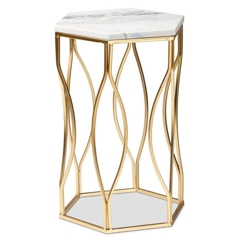 Kalena Modern and Contemporary Metal End Table with Real Marble Top - Marble